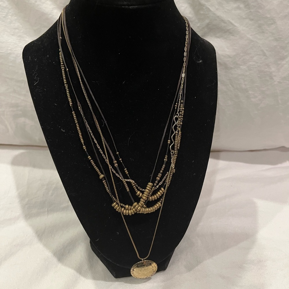 Stacked leather and gold necklace